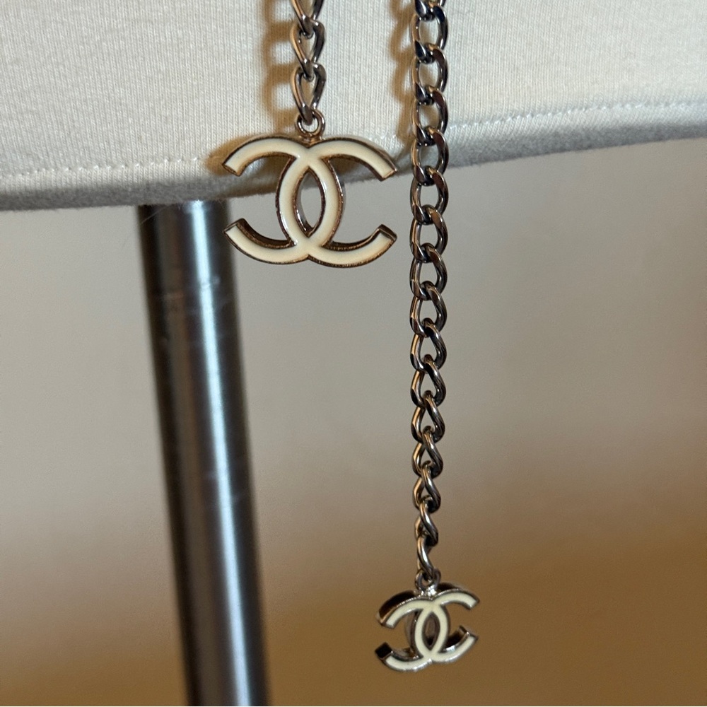 ❤️ Authentic Chanel Resin Lacquer White & Silver Chain Belt OR NECKLACE! CC Logo - Picture 4 of 10